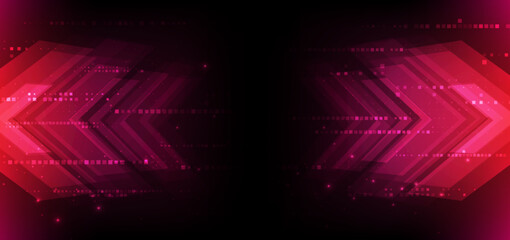 Poster - Abstract technology futuristic glowing arrow lines neon red light ray on dark background with square pattern digital element.