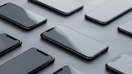 Poster - flat rays collection of smartphone mockup blank screen isolated with clipping path on white background : Generative AI
