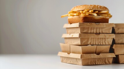 Poster - Stack of fast food Boxes on white Background : Generative AI