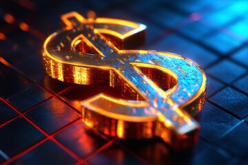 Sticker - Glowing dollar signs on a digital grid illustrating the dynamic and electronic nature of modern finance.