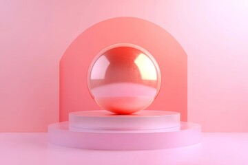 Sticker - Minimalist pink sphere reflecting a serene setting symbolizing calm and simplicity in design and thought.