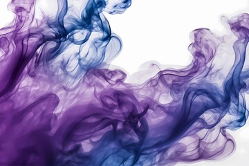 Abstract colorful purple and blue swirling smoke splash clouds on white background. Purple and blue wallpaper artwork background with copy space. Purple Day