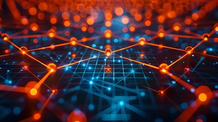 Poster - vibrant abstract digital network of interconnected nodes and pathways representing data flow