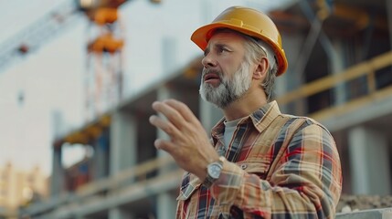 Engineer and foreman worker checking project at precast factory site Engineer and builders in hardhats discussing on construction site : Generative AI