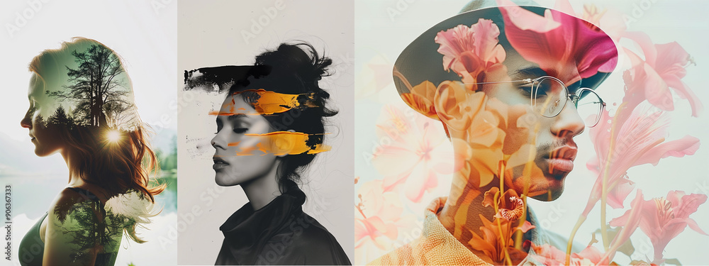 Explore modern double exposure portraits blending nature and abstract ...