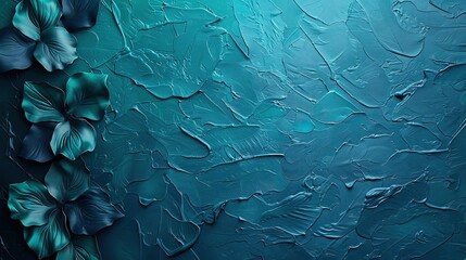 Wall Mural - a textured teal background adorned with elegant dark flowers, perfect for artistic and creative proj