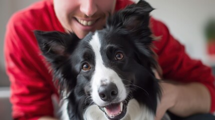 The happy dog and owner