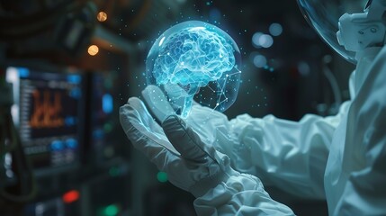 Aufkleber - Health care and medical AI technology services conceptMedical worker hold virtual medical revolution and advance of technology Artificial Intelligence and technology for future Health : Generative AI
