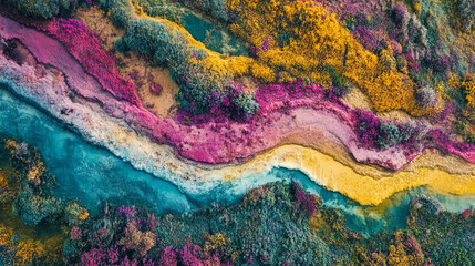 bird's eye view of Multicolored natural landscape 