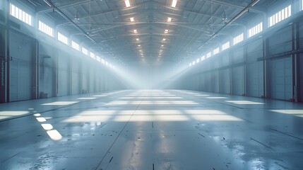 Aufkleber - large bright and empty warehouse : Generative AI