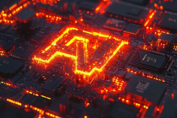 Wall Mural - Glowing neon AI symbol on a circuit board symbolizing the integration of artificial intelligence in modern technology.