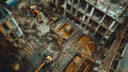 Poster - Construction site of buildings pouring cement Top view new screed concrete with leveling mortar for floors : Generative AI