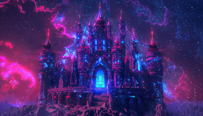 Wall Mural - A castle with a blue roof and purple walls