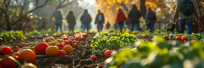 Community garden where people are growing organic fruits and vegetables emphasizing the connection between gardening and health