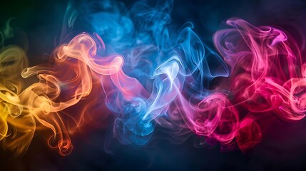 Poster - Vibrant swirling patterns of colored smoke blending seamlessly against a dark background