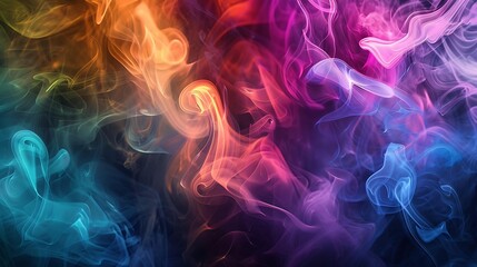 Poster - Vibrant swirling patterns of colored smoke blending seamlessly against a dark background