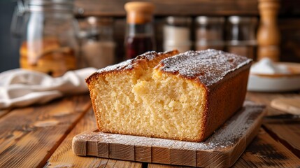 Canvas Print - A pound cake loaf on wooden table in kitchen