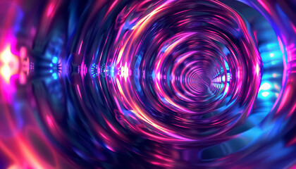 Wall Mural - A colorful tunnel with neon lights and reflections