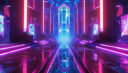 Wall Mural - A neon colored pool with a blue and purple light show