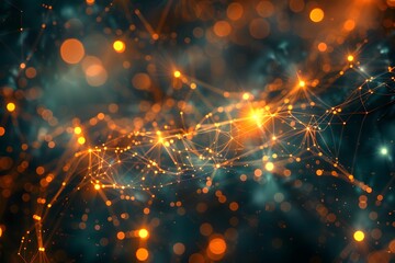 Poster - Abstract Network of Glowing Nodes and Connections in a Dark Background