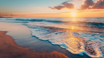 Canvas Print - Tranquil Sunset Beach Scene with Gentle Waves and Peaceful Atmosphere