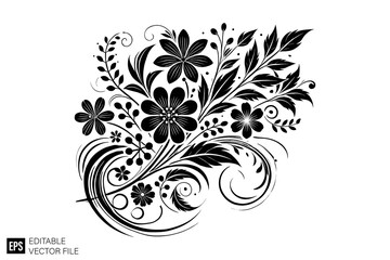 Decorated floral black and white element graphic design