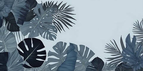 Tropical leaves on light blue background, blank space illustration abstract wallpaper