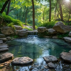 Poster - Enchanting Natural Pool Amid Lush Forest Landscape Tranquil Hideaway for Relaxation