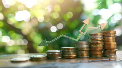 Wall Mural - Green Growth Chart Ascending Over Stacked Coins