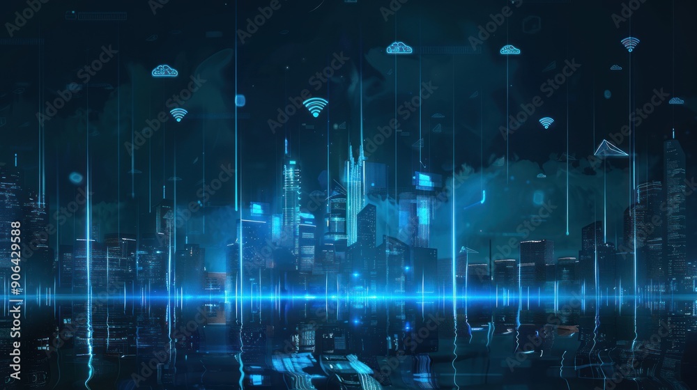 Cyberpunk Cityscape with Digital Rain