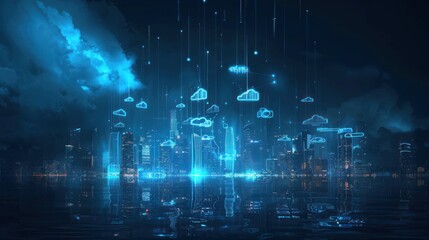 Wall Mural - Cloud Computing over a Nighttime Cityscape