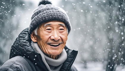 Wall Mural - Happy older man in winter