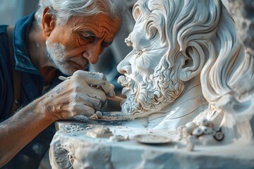 Sticker - Master Sculptor at Work on a Detailed Marble Bust