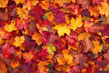 Canvas Print - A vibrant collection of autumn leaves in various shades of red, orange, yellow, and brown.