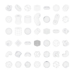 Poster - Collection of abstract geometric wireframe y2k shapes. Abstract futuristic design.