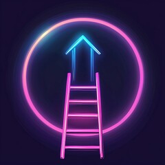 Poster - Neon Ladder and Arrow Symbol in Vibrant Colors