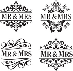 Wall Mural - Mr and Mrs Monogram Vector Set