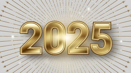 isolated 2025 shining golden on isolated white happy new year background