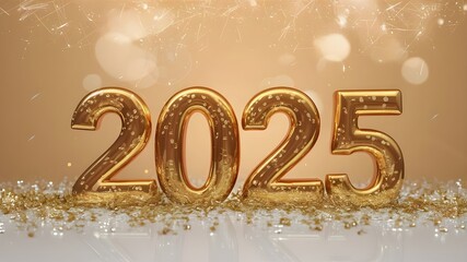 isolated 2025 shining golden on isolated white happy new year background