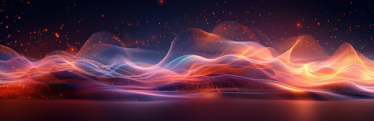 Wall Mural - Abstract Landscape with Glowing Lights and Flowing Lines