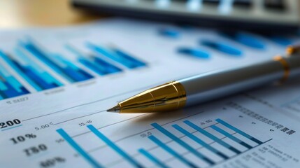 Aufkleber - A pen is sitting on top of a stack of graphs
