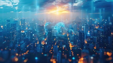 Leinwandbilder - Smart city, Centered around Earth architecture, showcasing elements such as smart transportation systems, smart buildings, digital governance, and intelligent environmental monitoring. Generative AI.