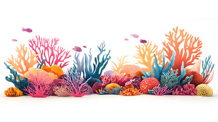 Wall Mural - Colorful coral reef paper cut isolated on white background