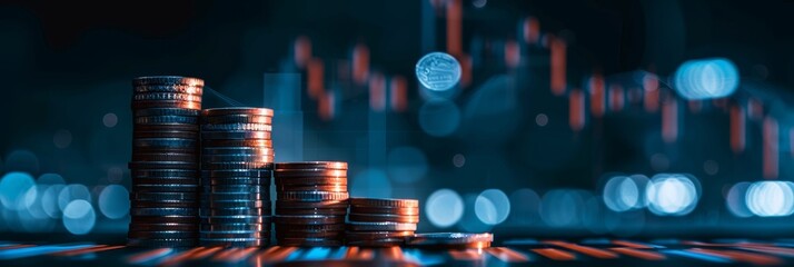 Stacked Coins with Blurry City Lights in the Background