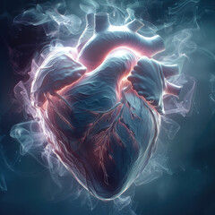 Poster - An abstract representation of honesty, with intertwining threads of light forming an open, radiant heart. Generative AI.