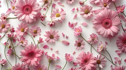 Aufkleber - Small pink daisies scattered throughout the image on a white background. Generative AI.