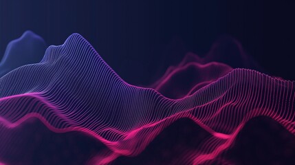 Fototapete - Abstract purple and pink wavy lines create a dynamic pattern against a dark background. The lines appear to form hills and valleys, suggesting a sense of movement and energy