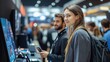 © Kunalai - Engaging interaction at a technology exhibition, showcasing innovation and collaboration between professionals in a dynamic environment.