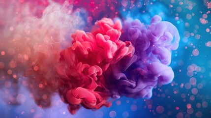 Poster - Colorful swirls of smoke blend red, pink, and purple against a deep blue backdrop, creating an enchanting visual display filled with dynamic movement and energy