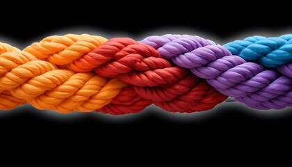 Team rope diverse strength connect partnership together teamwork unity communicate support. Strong diverse network rope team concept integrate braid color background cooperation empower power.